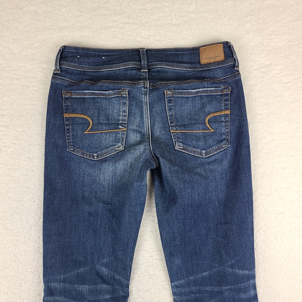American Eagle Jeans Womens 6 Short Blue Super Stretch Kick Boot Dark Wash Denim - Picture 10 of 13